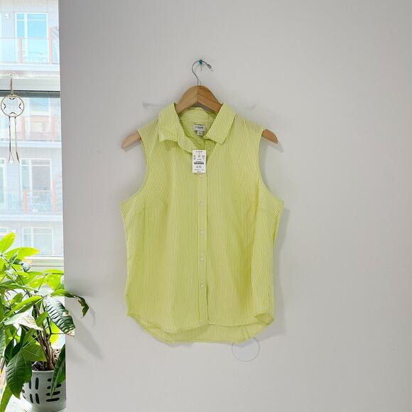 NEW J. Crew Green & White Stripe Button Up Tank Size Large - Picture 1 of 4
